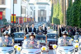 Image du Maroc Professionnelle de   Sa Majesté le Roi Mohammed VI Offre une cérémonie d'accueil officielle en l'honneur de SM le Roi Felipe VI d'Espagne et de la Reine Dona Letizia à Rabat, le 13 Février 2019. (Photo/ SPPR) via Jalilbounhar.com 